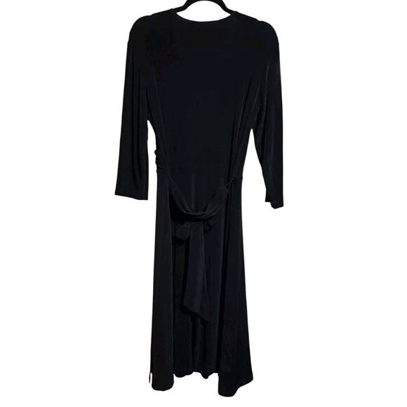 Chico's Travelers Size 2 Large 12 Slinky Black Midi Wrap Dress Long Line Stretch - Picture 4 of 11